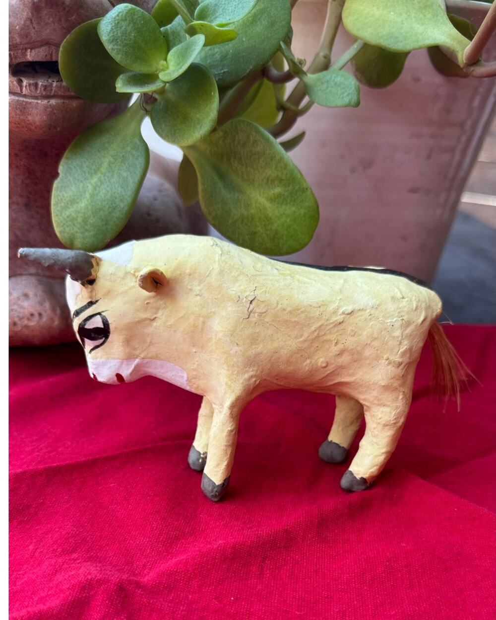 Vintage Mexican Folk Art Paper Mache Bull Figurine 6.5x4